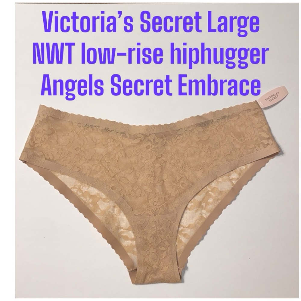 Lg NWT Victoria's Secret Panty Sheer Lace HipHugger Beige Angel’s Secret Embrace
